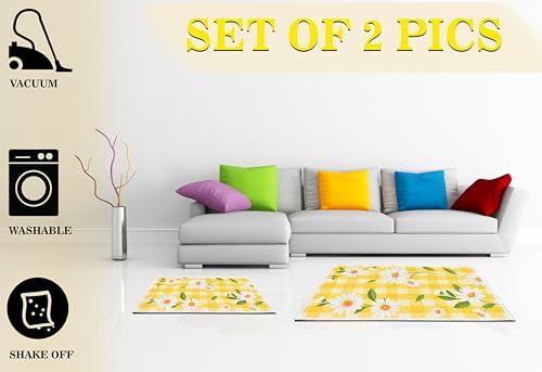 Image of Digital Printed Bathmat Set of 2 | Anti-Skid Mess Backing | Large & Small Combo | Water Absorbent, Quick Dry, Soft Floor Mat for Bathroom & Home Color - Floral Printed Yellow and White