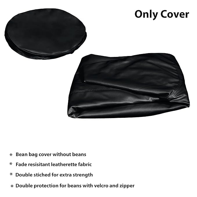 inster BEAN BAG Chair with Stool Combo Set Without Beans (XL, Black with Yellow Piping)