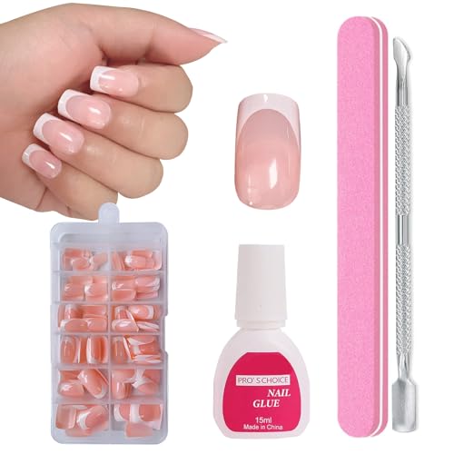 ZAHRVIA Kit de Uñas Postizas, Uñas Postizas Cuadradas, 120 Piezas de Uñas Postizas de Punta Francesa con Pegamento para Manicura Nail Art (Cuadradas Cortas de Arco Profundo)