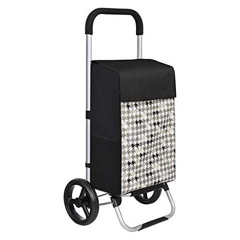 SONGMICS Einkaufstrolley, Einkaufswagen, mit Rädern, Fassungsvermögen 40 L, mit Taschen, leisen Rädern und Haken, 47 x 33 x 97 cm, stabil und robust, Hahnentrittmuster, schwarz KST06BF Cover