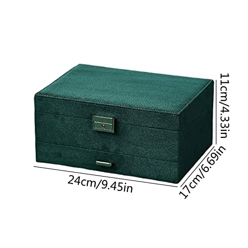 HOMRAA Boîte de rangement pour bracelets, colliers en velours vert à 3 niveaux, organiseur de bijoux avec plateau amovible et anneaux de verrouillage pour femme – vue 4