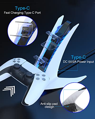 Image of Dobe PS5 Charging Station - Fast Dual /Sense Charger for PS5 Wireless Controller with Type-C Cable
