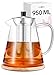 Teiera con Infusore in Vetro Borosilicato da 950 ml - Per Cucine a Gas e Elettriche - Con Sottobicchiere in Bambù