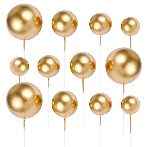 ABOOFAN 20Pcs Balloon Cake Topper Gold Ball Cupcake Toppers Mini Foam Ball Cake Topper DIY Gold Cake Topper for Happy Birthday Wedding Anniversary Party Cake Decoration Supplies
