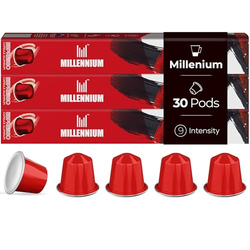 Prince Caffe Espresso Pods – MILLENNIUM Intensity 9 Medium-Dark Roast Coffee Capsules – Compatible with Nespresso, Pods for Original Line Machines – Premium Quality Capsules 3 x 10 Pack (30 Count)