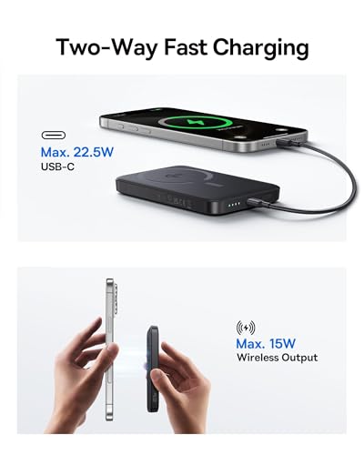 Baseus for MagSafe Portable Charger, Qi2 Certified 15W Wireless Magnetic Power Bank 10000mAh with USB-C Cable 22.5W PD Charging, Battery Pack Compatible with iPhone 17/16/15/14/13 Pro/Pro Max Series