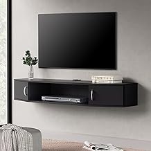FITUEYES Floating TV Stand Wall Mounted, 41.7-Inch Media Console with Cabinet and Hidden Storage, Entertainment Center for Living Room and Bedroom, Black