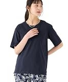 [ニッセン] Tシャツ カットソー 夏 レディース 綿100％ 汗染みしにくい クルーネック ５分袖 Ｔシャツ 大きいサイズ ネイビー 5L