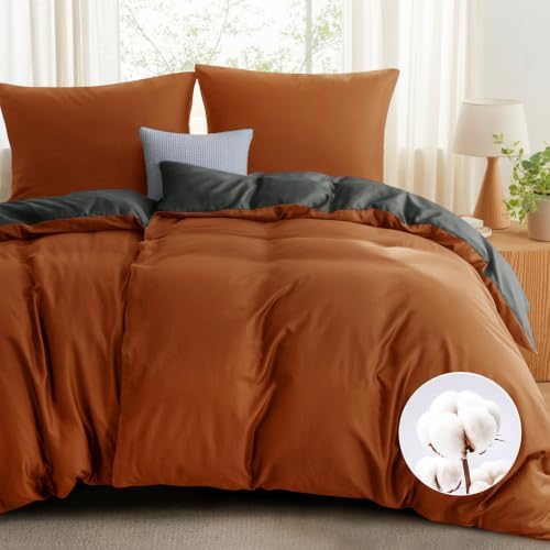 RUIKASI Bettwäsche 135x200 Baumwolle Orange - Bettwäsche-Sets 135x200cm Wendebettwäsche 4teilig mit Reißverschluss, zweifarbige Bettbezüge 2er Set Orange und Grau Cotton