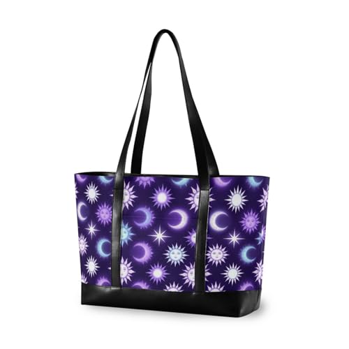 Decoración esencial para regalo de trabajo, bolsas para mujer, con cierre, Purple Witch's Essentials para Halloween para la universidad con almuerzo, Púrpura Azul Celestial Sol y Luna