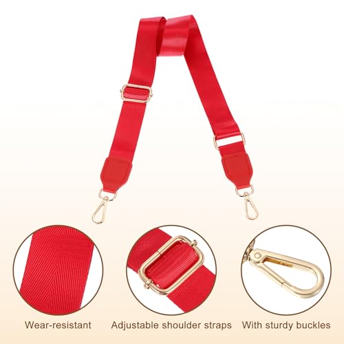 Image of uxcell Wide Shoulder Strap, 3.8cm Adjustable Purse Strap Replacement Crossbody Strap for Shoulder Bag Handbag, Red, Gold Square Mouth Buckle