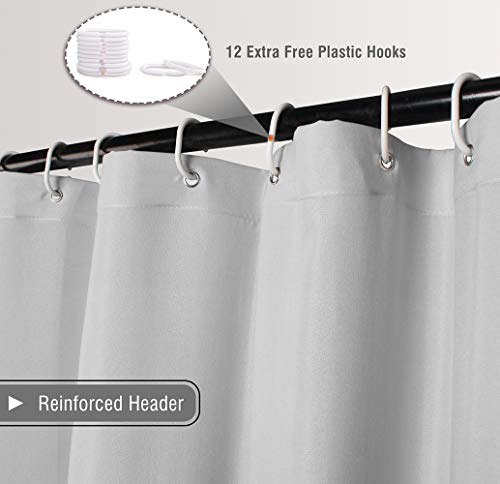 Volens Grey Ruffle Shower Curtain Farmhouse Rustic Cloth Shower Curtains for Bathroom, Fabric Bath Curtain, 72x72 inch Long