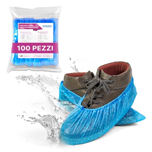 ARNOMED Copriscarpe monouso in CPE, 100x copriscarpe impermeabili blu, copri scarpe per pioggia, calzari monouso usa e getta, sovrascarpe monouso senza lattice, copri scarpe da casa o cantiere