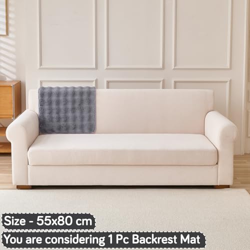 Image of HOKIPO 'FurHug' Luxury Faux Rabbit Fur Sofa Backrest Cover with Anti-Slip Backing, Cool Grey (AR-6289-GRY*1S)