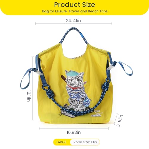 Image of Ball&Chain Nylon Tote - Personalized Birthday Gift for Women, Custom Crossbody Shoulder Style(YELLOW, Large)