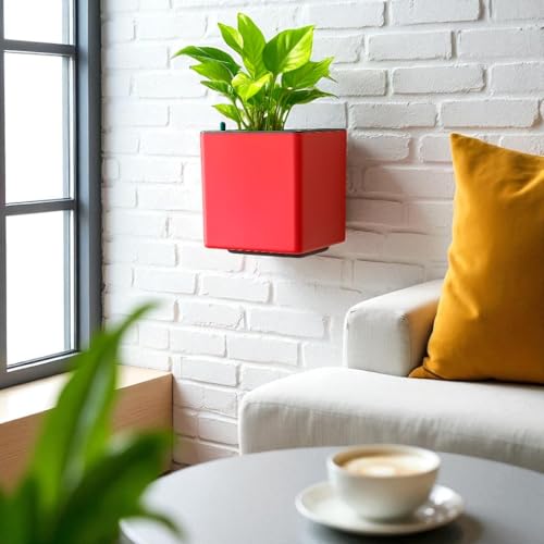 Image of Indian Discovery Self Watering Wall Hanging Planter|Hanging /Hooked Flower Pots for Home, Balcony, Vertical Garden Decor Flower Pots(1 PC, Baby Pink, Square) |6 Inch UV-Resistant Plastic Plant Pots