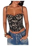 GORGLITTER Women's Floral Lace Bustier Corset Tops Asymmetrical Sleeveless Corsets Party Cami Tops Black Small