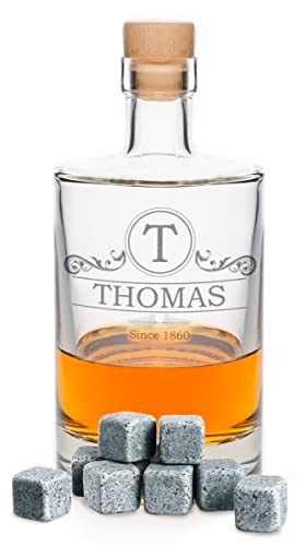 Foto von Leonardo gravierte Whiskygläser & Karaffe im Set - Ornament - 2X Whisky Gläser personalisiert mit Name - inkl. 500 ml Dekanter & 8X Kühlsteine - Geschenk für Papa zum Vatertag