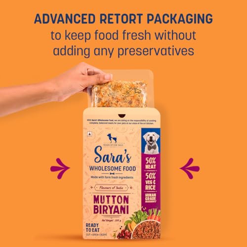 Image of Sara's Wholesome by HUFT Flavours of India Mutton Biryani Wet Dog Food - 300 gm (Pack of 3) | Value Pack | Real Mutton Recipe | Complete & Balanced Nutrition for Dogs of All Breeds