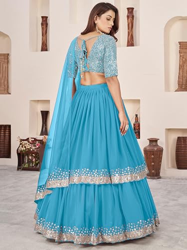 Image of Zeel Clothing Women's Sequins Embroidered Georgette New Semi-stitched Lehenga Choli Set With Dupatta (50666-Womens-Lehenga-Choli-Latest)