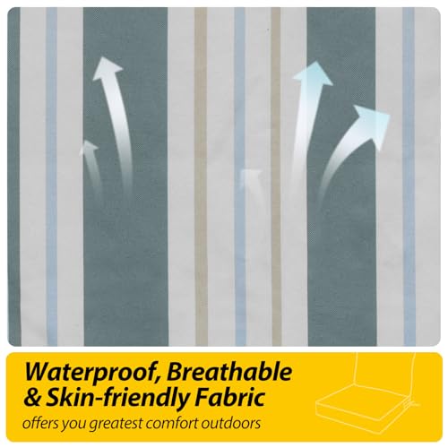 Image of AAAAAcessories Outdoor Seat Cushions for Chairs, Fade-Resistant, Waterproof Patio Furniture Replacement Cushions, 25.5 inch x 25.5 inch x 5 inch + 25.5 inch x 19 inch, Set of 2, Slate Gray Blue Coastal Stripe