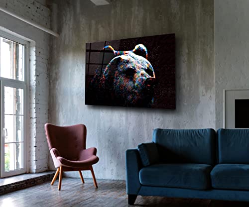 Grizzly Bear Wall Art Nordic Cottage Above Chimney Decor Woodand Wildlife Painting Forest Animals Glass Canvas Print Scandinavian Lodge Decoration #TOP1