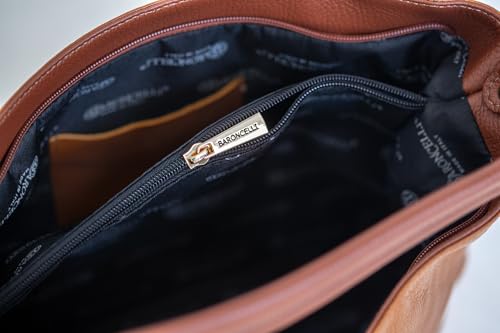 Image of Baroncelli Medium Italian Leather Tote Bag for Women - Pebbled Genuine Leather Handbag with Zipper - Made in Italy