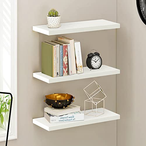 Yarukima White Floating Shelves Wall Mounted Set Of 3,Wood Storage Shlef For Wall,Space Saving Wall Shelf For Bathroom Bedroom Kitchen Storage Rack With Invisible Brackets. #TOP2