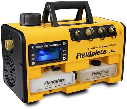 Fieldpiece VP67 Vacuum Pump – 6 CFM, 1/2 HP DC Motor, RunQuick Oil Change System – Portable - Professional HVAC Tool - A2L Compatible