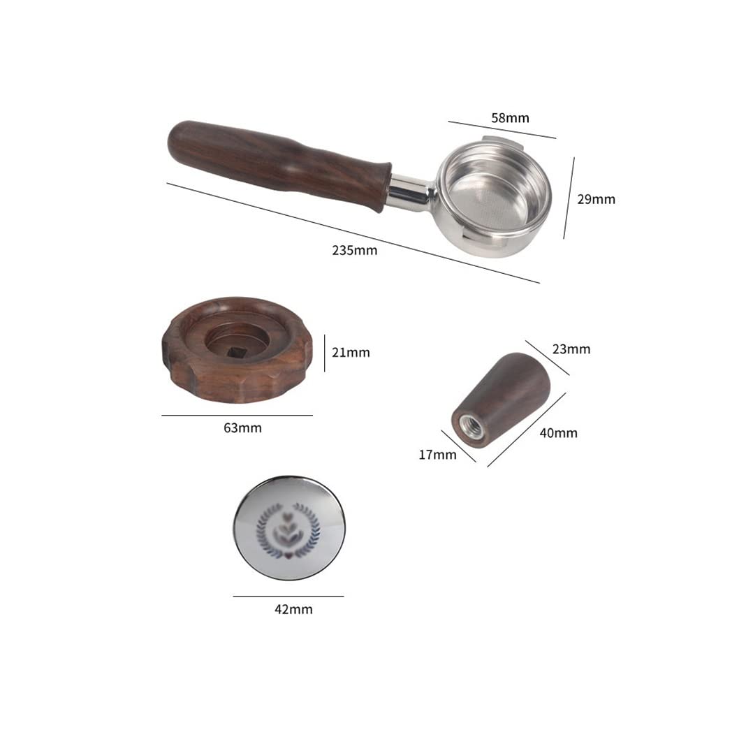 TJLSS Cafetera Portafiltro sin Fondo de Madera Maciza 58 MM Piezas de modificación Universal Espresso Acero Inoxidable