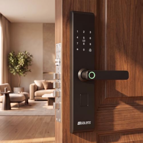 Image of Golens X132 Smart Door Lock for Main Door, Fingerprint, Password, RFID Card, WiFi & Key Unlock, Digital Door Lock for Wooden & Steel Doors, Slim Handle with Security Alarm, Emergency USB Backup