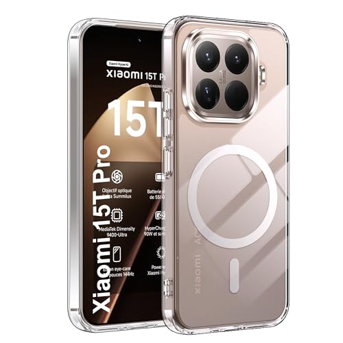 Fitudoos Funda para Xiaomi 15T Pro, Compatible con MagSafe, Protección de Grado Militar, Resistente a Golpes, Antiamarilleo y arañazos Funda-Transparente.