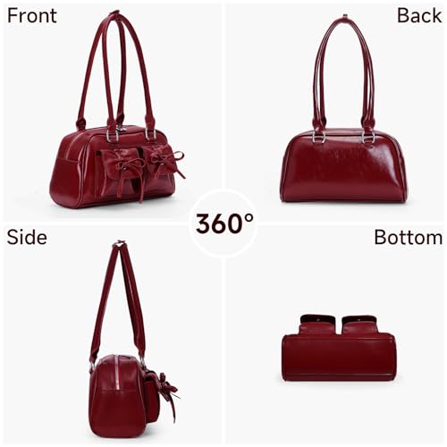 Image of Juoxeepy Ita Bag Cute Bow Purse Aesthetic Japanese Shoulder Bag Faux Leather Tote Bag Y2k Red Handbag Purse
