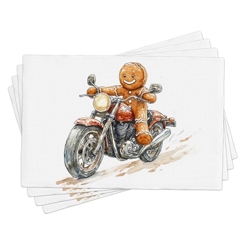 Set di 4 tovagliette all'americana a tema omino di pan di zenzero, divertenti tovagliette per tavolo da pranzo invernale, lavabili, per interni ed esterni, in tessuto natalizio, 45,7 x 30,5 cm