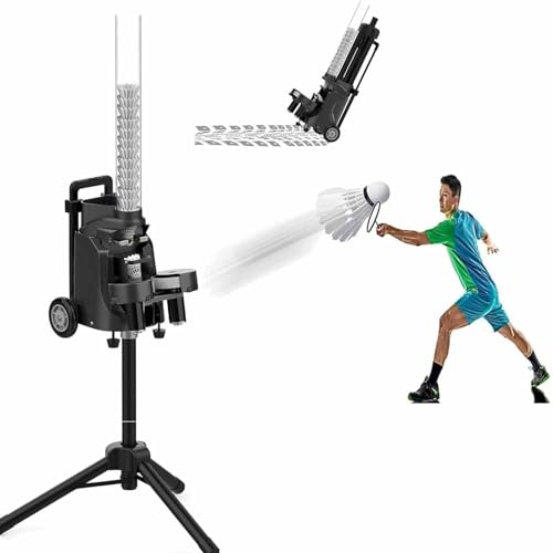 Entrenador automático de bádminton con ruedas, alimentador de bolas portátil para autoentrenamiento, ideal para el hogar, club o práctica personal