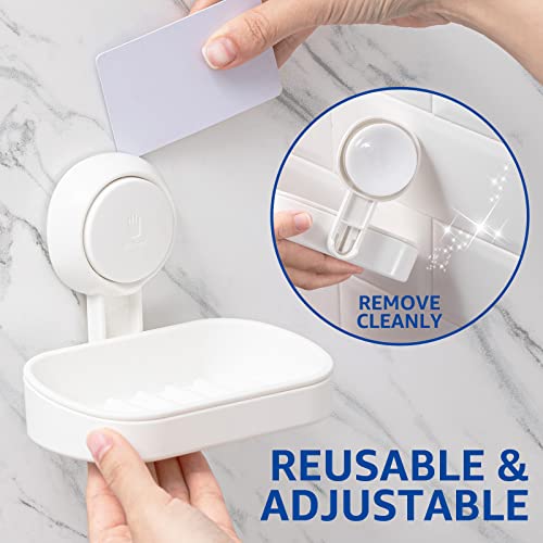 Swamtik Soap Holder For Shower, 2 Pack Suction Cup Soap Dish Wall Mounted, Bar Soap Dish For Shower, Bathroom, Tub, Kitchen Sink, Self-Draining For Keep Dry, Soap Basket Drill-Free & Removable - White #TOP4