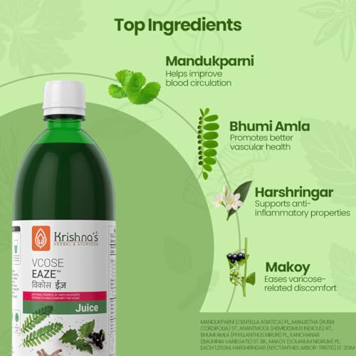 Image of Krishna's Vcose Eaze Juice - Natural Source of Antioxidants - Herbal Juice for Comfort & Vitality - 1000 ml