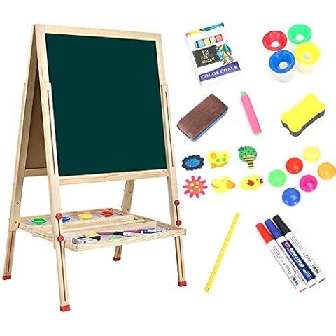 Dripex Kid’s Wooden Art Easel, Double-Sided Height Adjustable Painting Blackboard with Magnetic Accessories Chalk and Sponge for Toddlers and Kids Cover