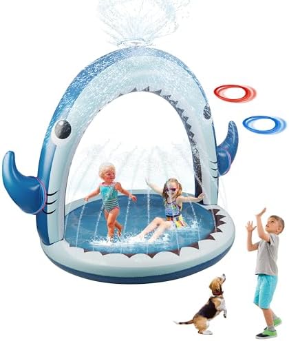 Gleamkid Giant Shark Sprinkler for Kids, Inflatable Water Toys Splash Pad