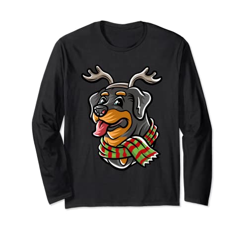 Merry Woofmas Rottweiler Renna Cane Natale X-Mas Cani Maglia a Manica