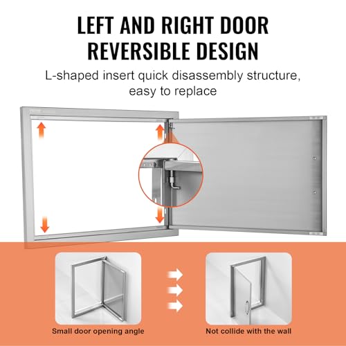 VEVOR Grill-Zugangstür, 685 x 508 mm, Einzelne Außenküchentür, Flächenbündig Montierte Edelstahltür, Vertikale Wandtür mit Griff, für Grillinsel, Grillstation, Außenschrank