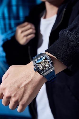 Image of ALIX AL2930 Skeleton Automatic Watch for Men Space Edition Astronaut & Moon Dial with Soft Silicone Strap