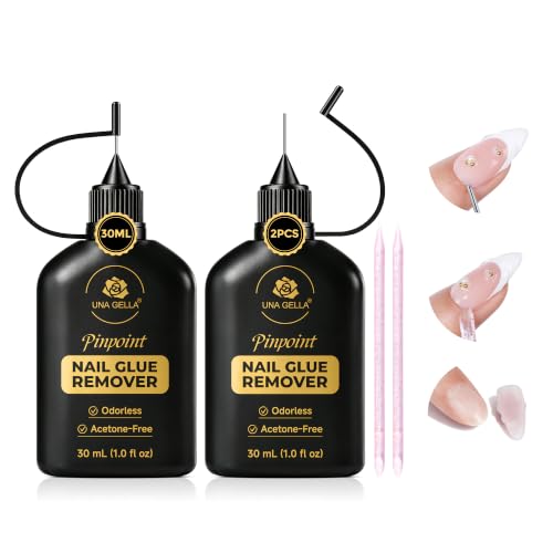 Image of UNA GELLA 30ML*2PCS Nail Glue Remover for Press On Nails Pinpoint Tip | Acetone-Free Quick&Gentle Soak-Off Semi Solid Gel Nail Glue (Lamp-Free) for Home DIY Nail Art & Salon Use, Not for U /V Gel