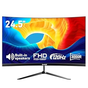 Gawfolk 24,5 Zoll Curved Monitor mit Eingebauten Lautsprechern, 3000R 120Hz PC Gaming Bildschirm Full HD 1080P, HDMI 2.0, VGA, VESA 75 * 75mm