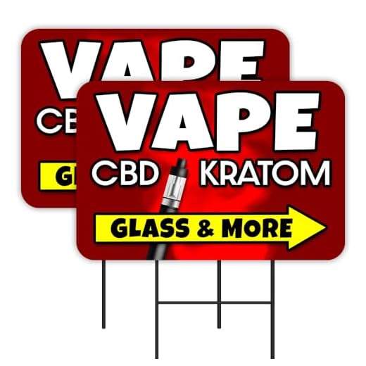Vista Products Vape CBD Kratom - Red 2 Pack Double-Sided Yard Signs 16" x 24" with Metal Stakes (Made in Texas)