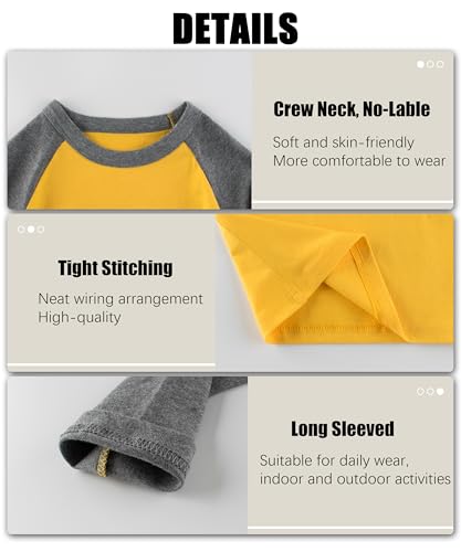GFQLONG Toddler Boys Girls 3 Pack Cotton T-Shirts, Baby Fall Long Sleeve Solid Crewneck Tees3