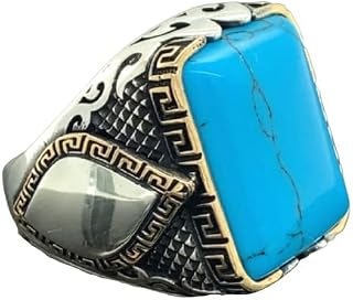 Sterling Silver Ring, Turquoise Stone, Men Rings, Natural Stone, Handcrafted Ottoman Men Ring, Turkish handmade Ring