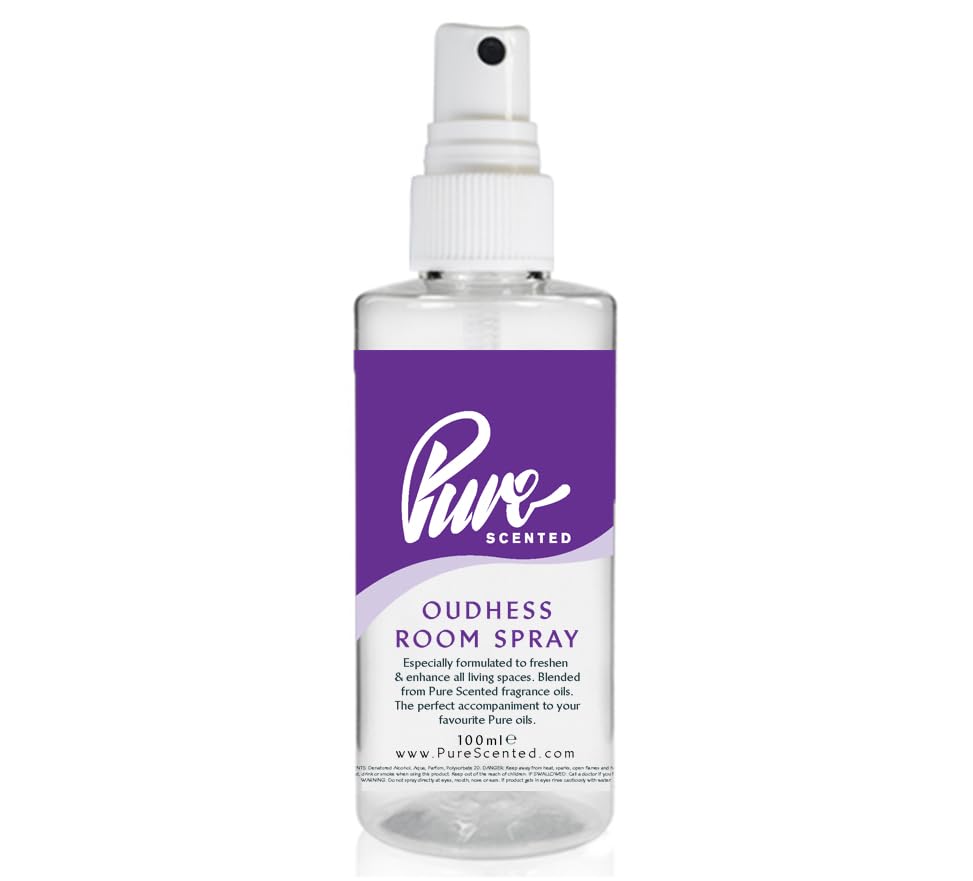 "Pure Scented 100ml Room & Fabric Sprays Suitable For Home, Car, Caravan, Work, Gym Bags, Odour Eliminators (1 x 100ml, Oudhess)"