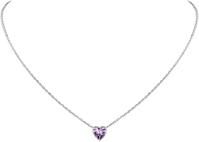 Suplight Dainty 925 Sterling Silver Birthstone Heart Crystal Necklace/Stud Earrings, Minimalist Birth Stone Jewelry for Women Girls (with Gift Box)