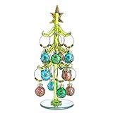 HDCRYSTALGIFTS 12pcs Christmas Ball Wine Charm Ornaments With 8'' Christmas Tree Figurine,Glass Wine Markers Charms for Stem Glasses Decor